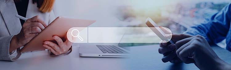Data search technology search engine optimization man s hands are using computer keyboard searching information using search console with your websiteo