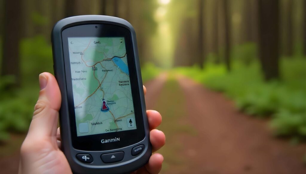 Freepik edit a gps device displaying a map on a forest path the